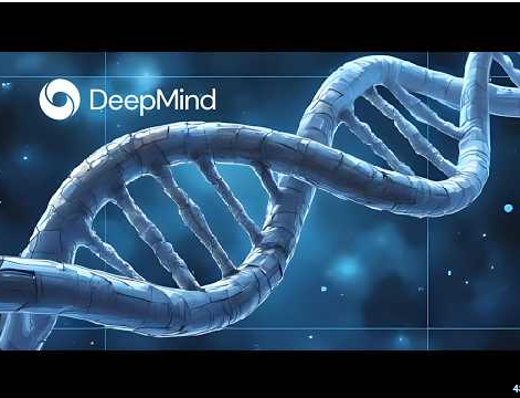 Representação gráfica de uma hélice de DNA em tons de azul, simbolizando o código genético humano que está sendo decodificado pela inteligência artificial AlphaGenome.