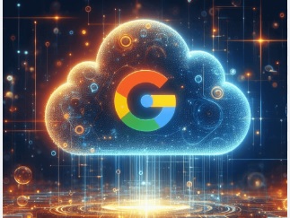 lustração digital de uma nuvem com o logo do Google representando inteligência artificial e serviços em nuvem.