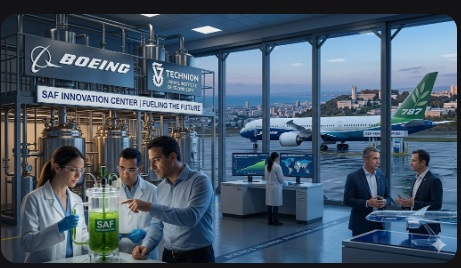 Parceria Boeing e Technion para desenvolvimento de combustível de aviação sustentável SAF em Israel.