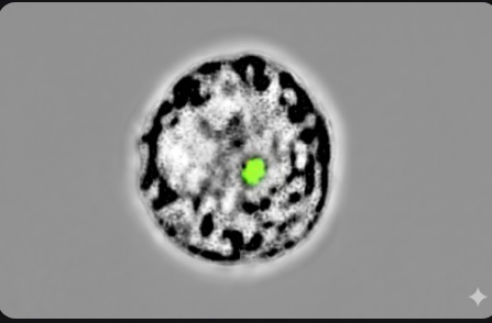 Microscopia de fluorescência mostrando RNA da malária infiltrando célula humana - Instituto Weizmann